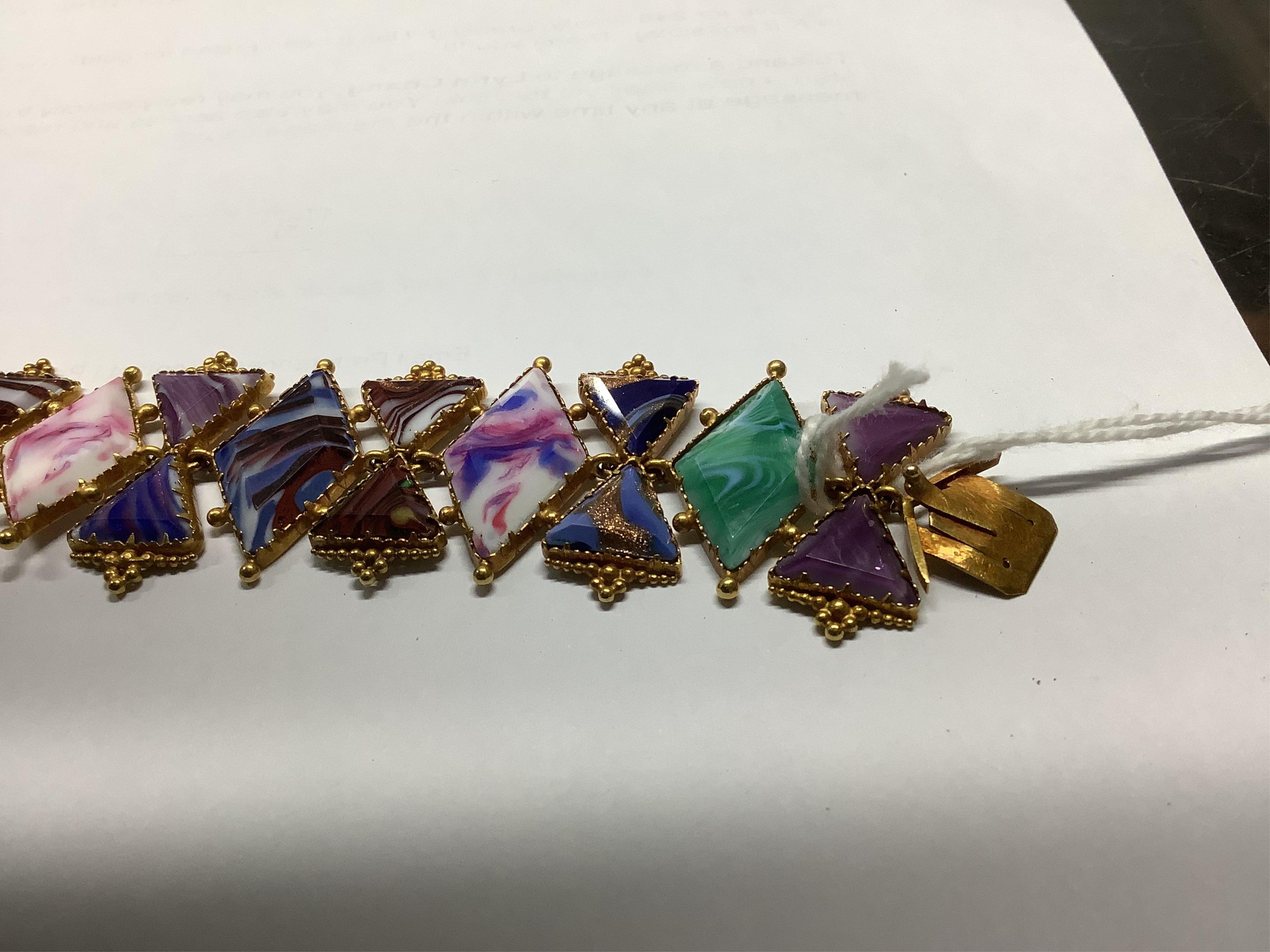 A mid 20th century gold and multi coloured Murano glass set bracelet